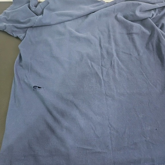 90s NIKE Huge Swoosh Distressed T-Shirt Vintage  XL Navy Blue Thrashed - Picture 12 of 13